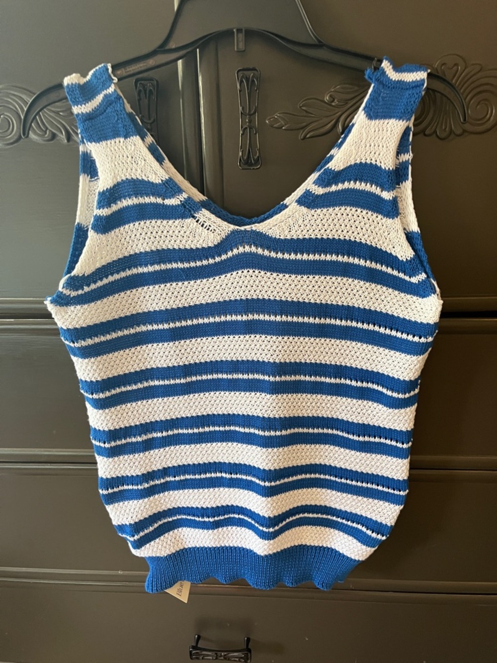 Blue & White Striped V-Neck Knit Tank Top
